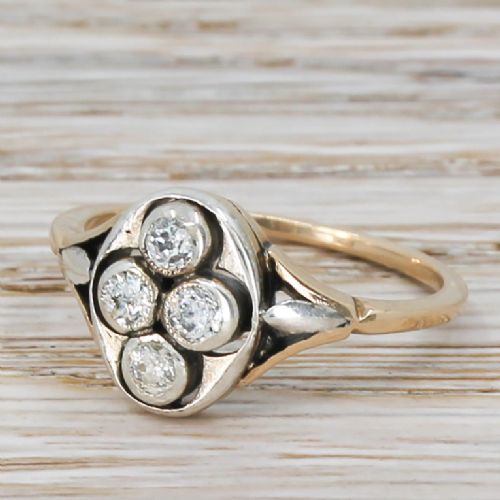 Mid Century 0.28 Carat Old Cut Diamond Four Stone Cluster Ring, Circa 1955