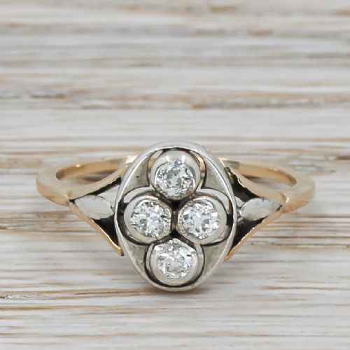 fig 1. Mid Century 0.28 Carat Old Cut Diamond Four Stone Cluster Ring, circa 1955