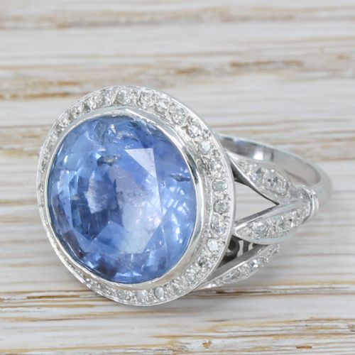 Retro 15.02 Carat Natural Ceylon Sapphire Ring, Circa 1950