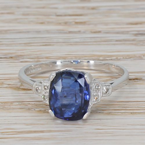fig 1. Art Deco 3.72 Carat Natural Ceylon Sapphire Solitaire Ring, circa 1940