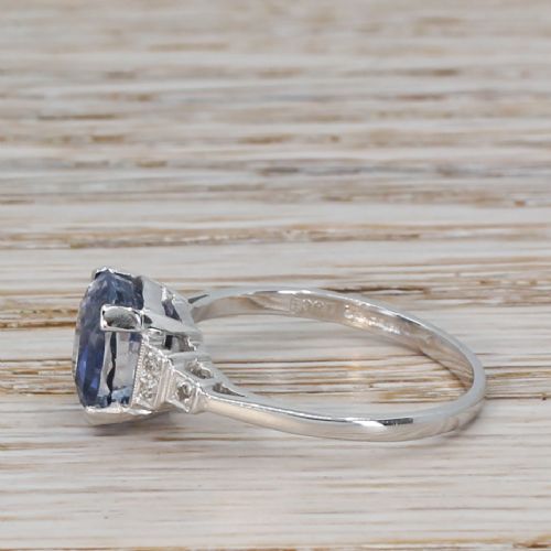 fig 2. Art Deco 3.72 Carat Natural Ceylon Sapphire Solitaire Ring, circa 1940