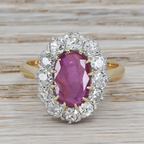 fig 1. Mid Century 2.17 Carat Natural Burmese Ruby & Old Cut Diamond Cluster Ring, circa 1950