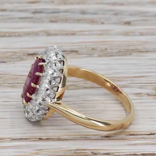 fig 2. Mid Century 2.17 Carat Natural Burmese Ruby & Old Cut Diamond Cluster Ring, circa 1950