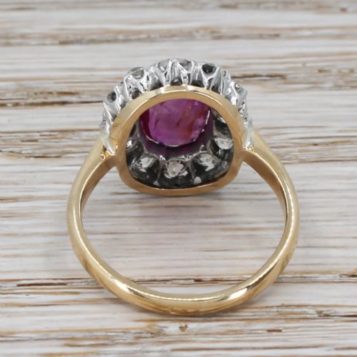 fig 3. Mid Century 2.17 Carat Natural Burmese Ruby & Old Cut Diamond Cluster Ring, circa 1950