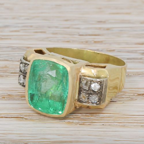 Mid Century 8.74 Carat Minor Oil Emerald Ring, Circa 1960v