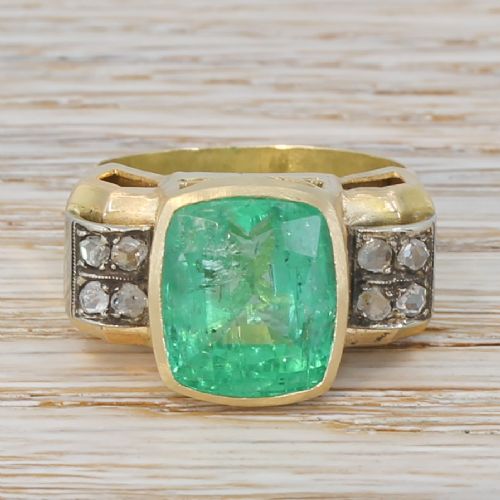 fig 1. Mid Century 8.74 Carat Minor Oil Emerald Ring, circa 1960v
