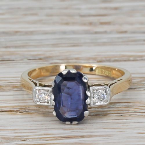 fig 1. Art Deco 1.77 Carat Natural Sapphire & Diamond Ring, circa 1945