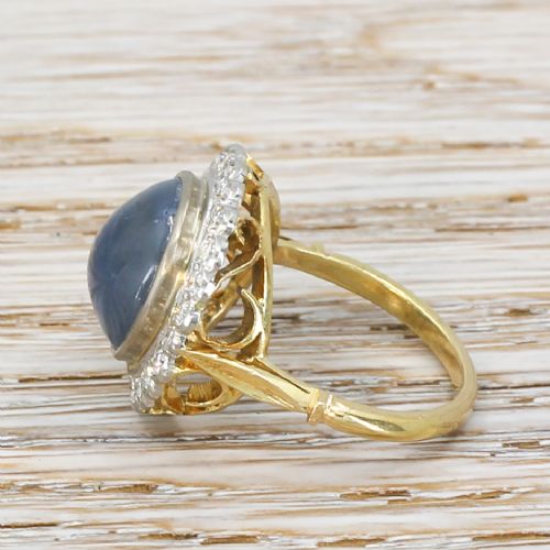 fig 2. Mid Century 8.73 Carat Natural Ceylon Cabochon Sapphire & Diamond Ring, circa 1960