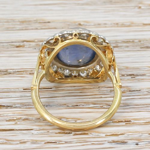fig 3. Mid Century 8.73 Carat Natural Ceylon Cabochon Sapphire & Diamond Ring, circa 1960