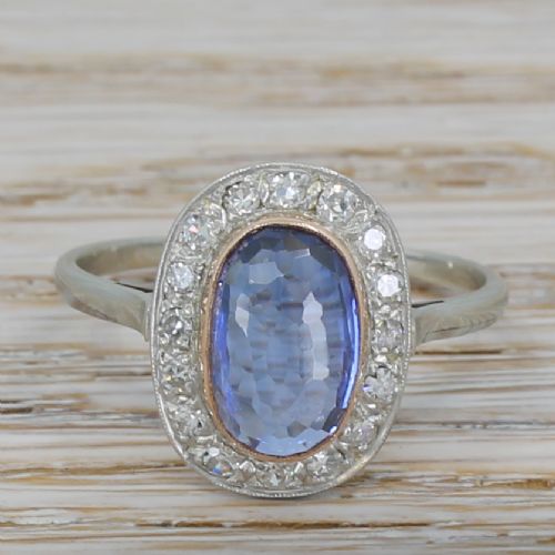 fig 1. Mid Century 3.65 Carat Natural Ceylon Sapphire & Diamond Ring, circa 1950
