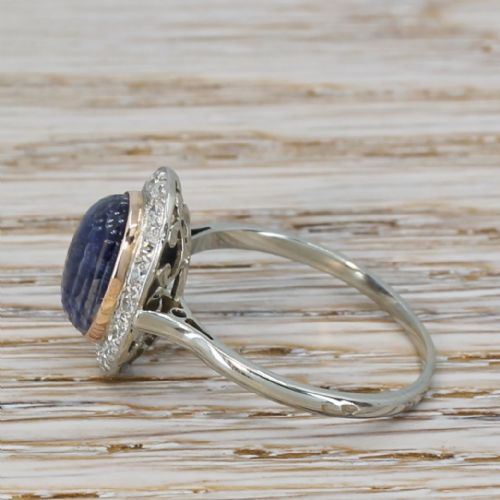 fig 2. Mid Century 3.65 Carat Natural Ceylon Sapphire & Diamond Ring, circa 1950