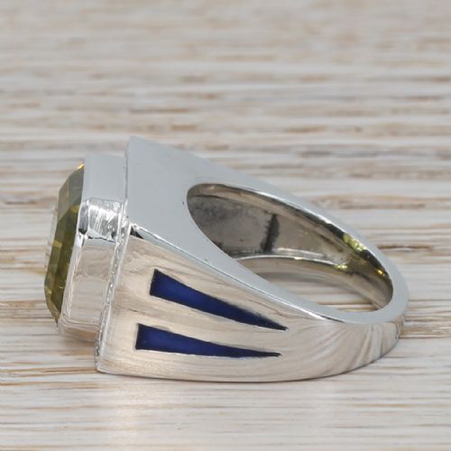 fig 2. Art Deco 12.87 Carat Natural Greenish Yellow Sapphire Solitaire Ring, circa 1945
