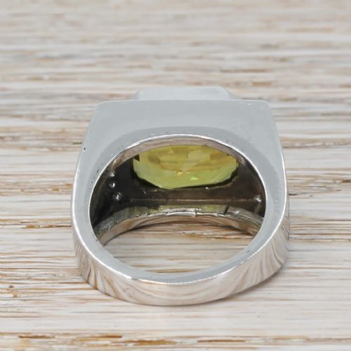 fig 3. Art Deco 12.87 Carat Natural Greenish Yellow Sapphire Solitaire Ring, circa 1945