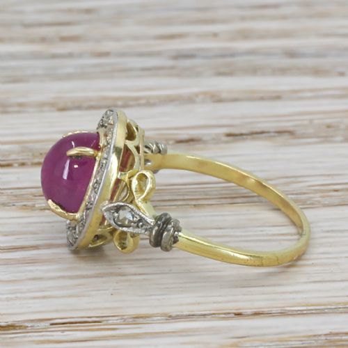 fig 2. Edwardian 3.17 Carat Cabochon Ruby & Rose Cut Diamond Ring, circa 1910