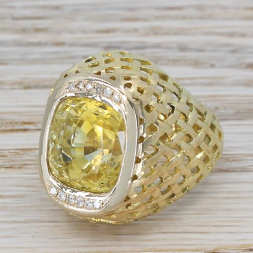 Retro 15.20 Carat Natural Ceylon Yellow Sapphire Ring, Circa 1960