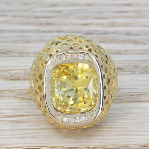 fig 1. Retro 15.20 Carat Natural Ceylon Yellow Sapphire Ring, circa 1960