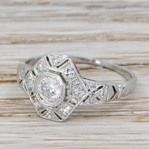 Art Deco 0.37 Carat Old Cut Diamond Cluster Ring, Circa 1935