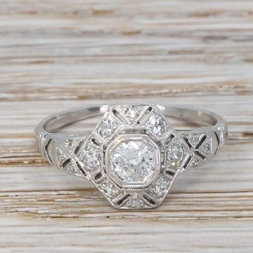 fig 1. Art Deco 0.37 Carat Old Cut Diamond Cluster Ring, circa 1935