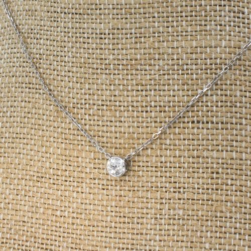 0.43 Carat Old Cut Diamond Solitaire Pendant Necklace, 18k White Gold