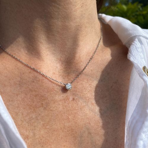 fig 1. 0.43 Carat Old Cut Diamond Solitaire Pendant Necklace, 18k White Gold