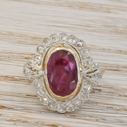 fig 1. Mid Century 2.87 Carat Ruby & Rose Cut Diamond Cluster Ring, circa 1950