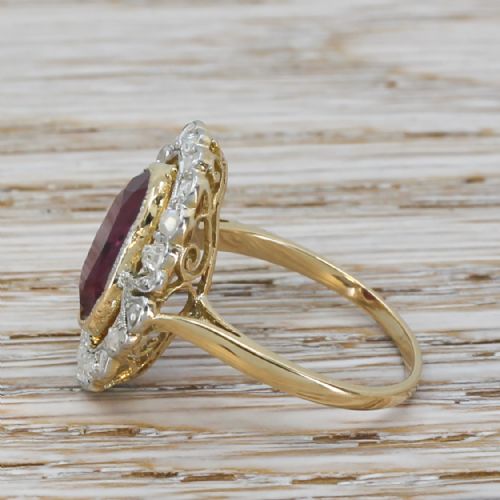 fig 2. Mid Century 2.87 Carat Ruby & Rose Cut Diamond Cluster Ring, circa 1950