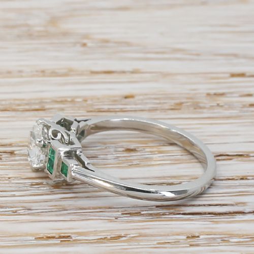 fig 2. 0.81 Carat Old European Cut Diamond & Emerald Ring, Platinum