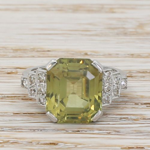 fig 1. Mid Century 9.02 Carat Natural Chrysoberyl Solitaire Ring, circa 1950
