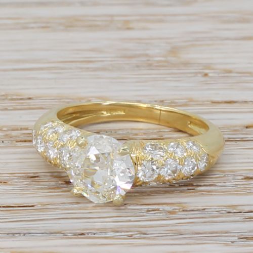 Mid Century 1.77 Carat Old Cut (+ 1.20 Carat Diamond) Ring, Circa 1960