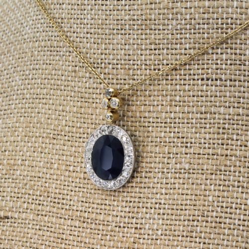 Art Deco 4.60 Carat Sapphire & 1.30 Carat Old Cut Diamond Pendant, Circa 1930