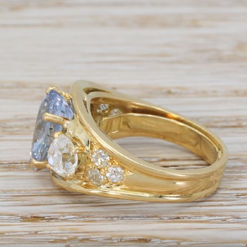 fig 2. Mid Century 3.81 Carat Sapphire & 1.25 Carat Old Cut Diamond Trilogy Ring, circa 1955