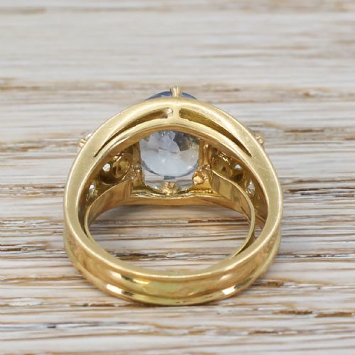 fig 3. Mid Century 3.81 Carat Sapphire & 1.25 Carat Old Cut Diamond Trilogy Ring, circa 1955