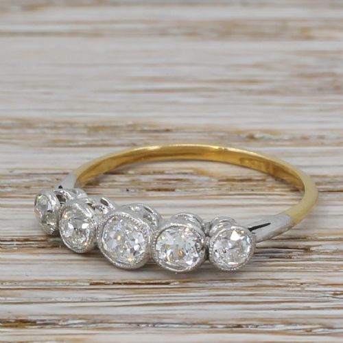Art Deco 1.10 Carat Old Cut Diamond Five Stone Ring, Circa 1940
