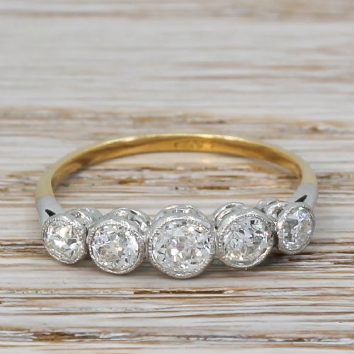 fig 1. Art Deco 1.10 Carat Old Cut Diamond Five Stone Ring, circa 1940