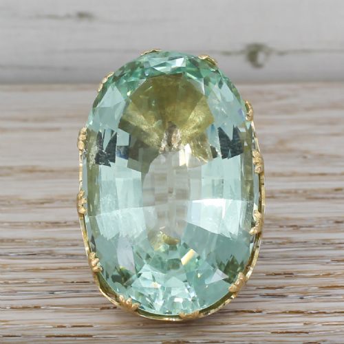 fig 1. Retro 86.93 Carat Aquamarine Solitaire Ring, circa 1950