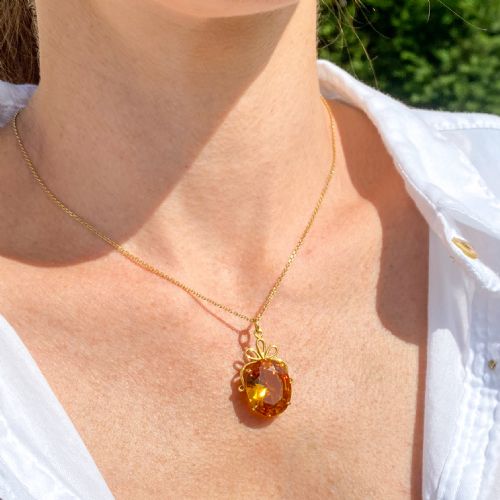 fig 1. Mid Century 13.00 Carat Synthetic Yellow Sapphire Pendant, circa 1960