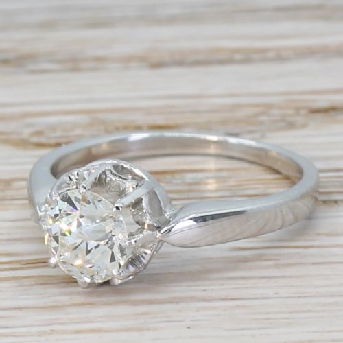 Mid Century 0.91 Carat Old Cut Diamond Engagement Ring, Circa 1950