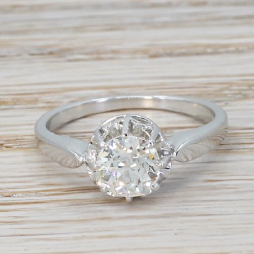 fig 1. Mid Century 0.91 Carat Old Cut Diamond Engagement Ring, circa 1950
