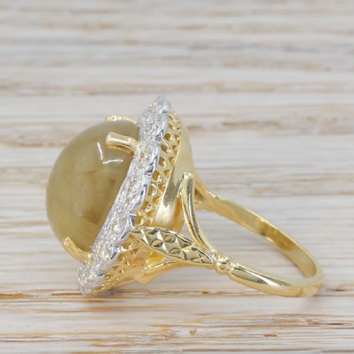 fig 2. Mid Century 17.31 Carat Cat's Eye Chrysoberyl & Diamond Cluster Ring, circa 1965