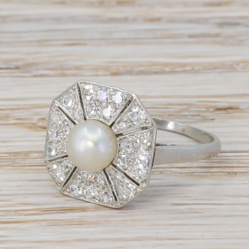 Edwardian Natural Pearl & Diamond Ring, Circa 1910