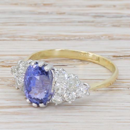 Mid Century 2.92 Carat Natural Ceylon Colour Change Sapphire & Diamond Ring, Circa 1945