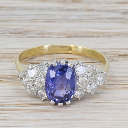 fig 1. Mid Century 2.92 Carat Natural Ceylon Colour Change Sapphire & Diamond Ring, circa 1945