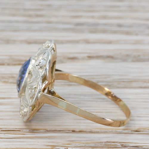 fig 2. Mid Century 3.00 Carat Sapphire & Rose Cut Diamond Ring, circa 1945