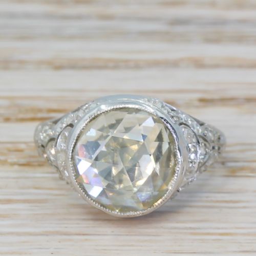 fig 1. Art Deco 3.14 Carat Rose Cut Diamond Solitaire Ring, circa 1940