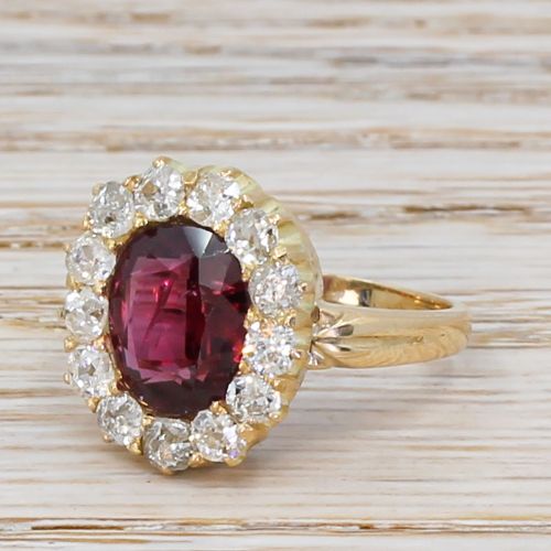 Mid Century 2.30 Carat Ruby & 1.05 Carat Diamond Cluster Ring, Circa 1950