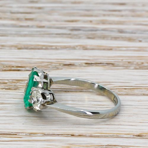 fig 2. Art Deco 1.05 Carat Emerald & 0.53 Carat Old Cut Diamond Trilogy Ring, circa 1925
