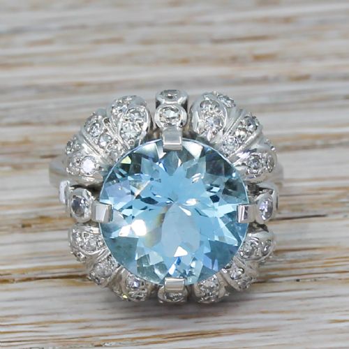fig 1. Late 20th Century 5.55 Carat Aquamarine & Diamond Ring