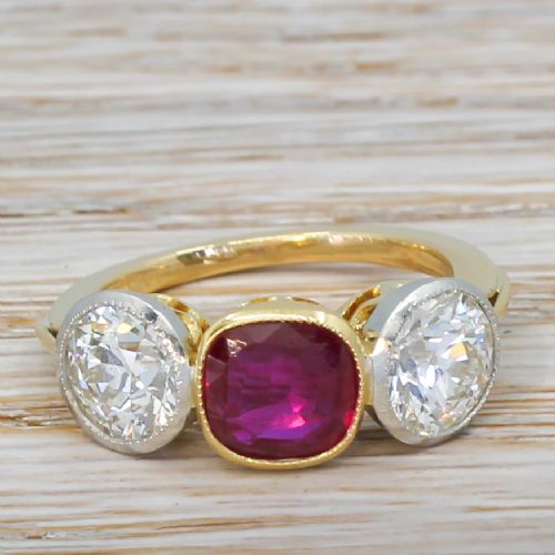 fig 1. Art Deco 1.46 Carat Burmese Ruby & 2.13 Carat Old Cut Diamond Ring, circa 1930