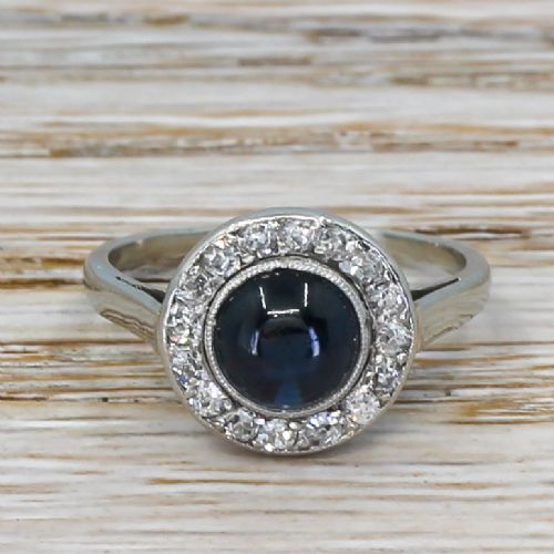 fig 1. Art Deco 1.86 Carat Cabochon Sapphire & Old Cut Diamond Ring, circa 1925