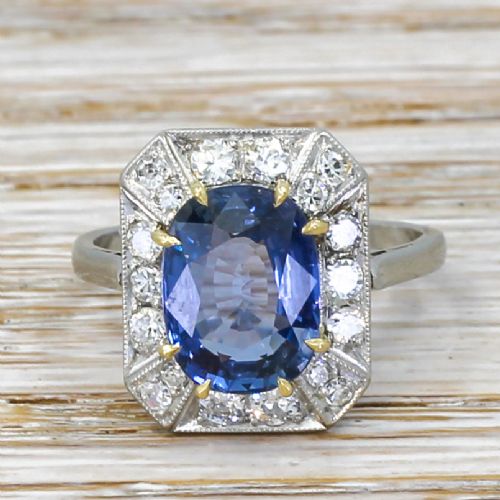 fig 1. Art Deco 3.44 Carat Natural Sapphire & Diamond Ring, circa 1930
